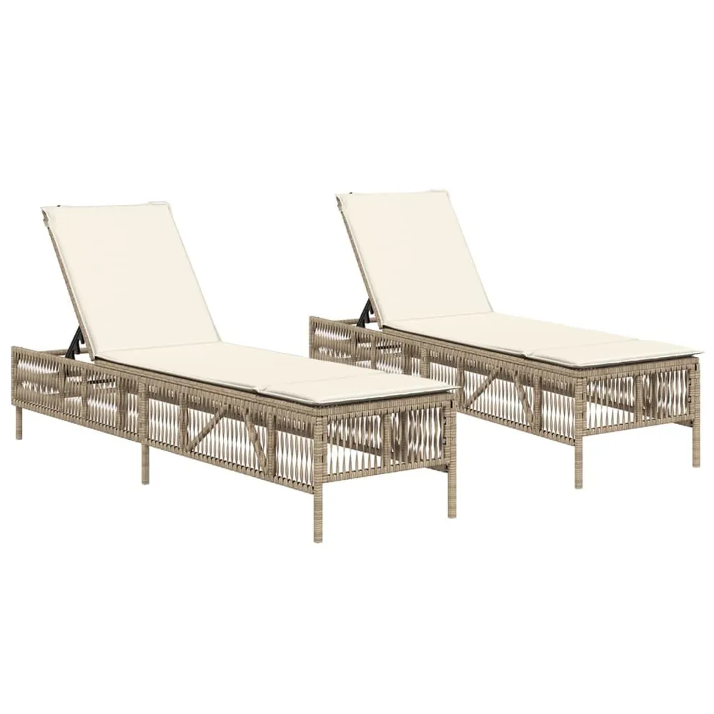 Chaises longues avec coussins lot de 2 beige résine tressée