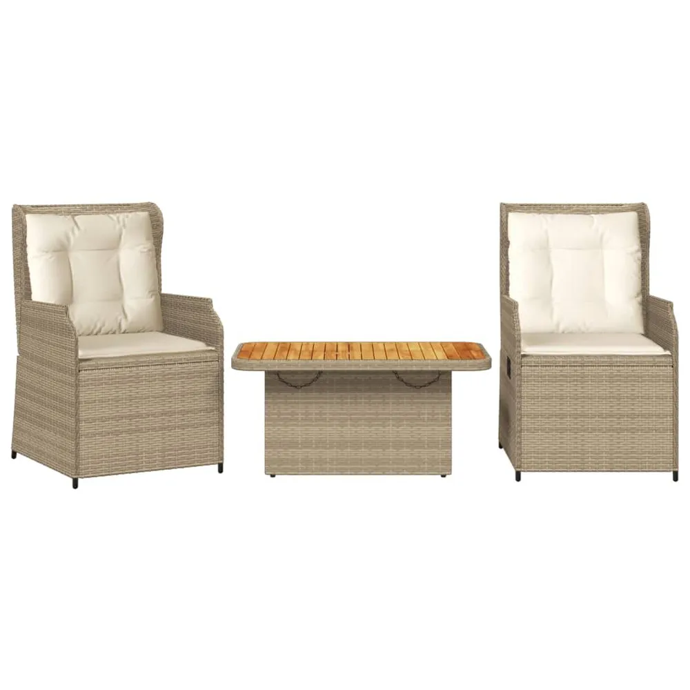 Salon de jardin avec coussins 3 pcs beige résine tressée