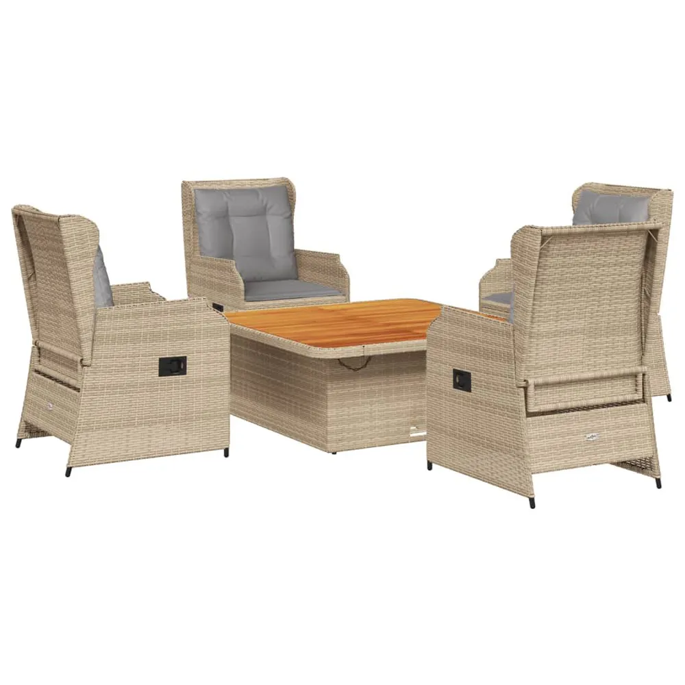 Salon de jardin avec coussins 5 pcs beige résine tressée