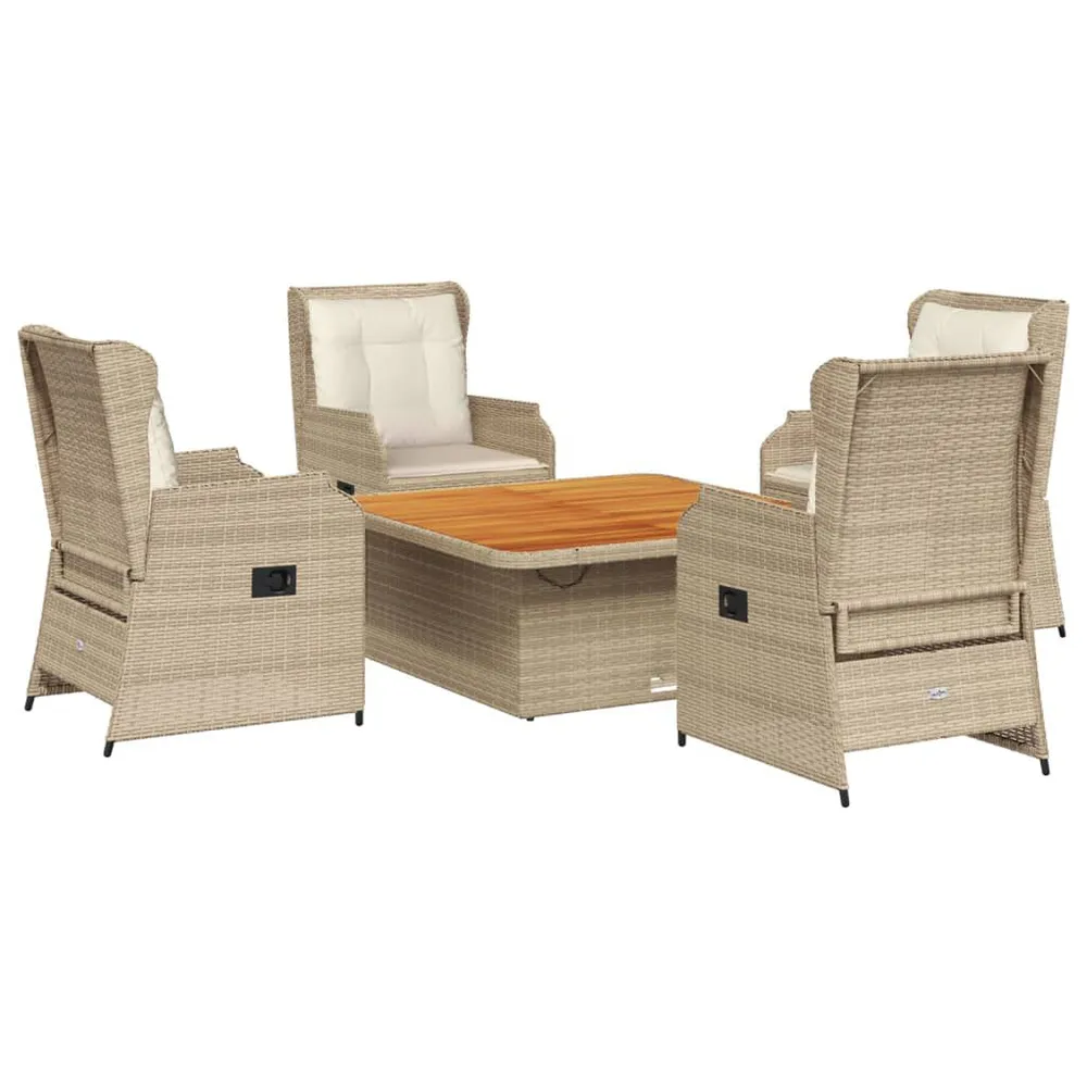 Salon de jardin avec coussins 5 pcs beige résine tressée