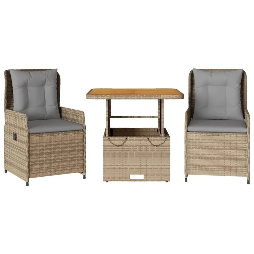 Ensemble de bistro 3 pcs avec coussins beige résine tressée