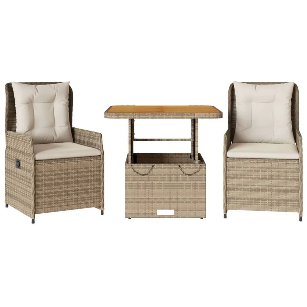 Ensemble de bistro 3 pcs avec coussins beige résine tressée