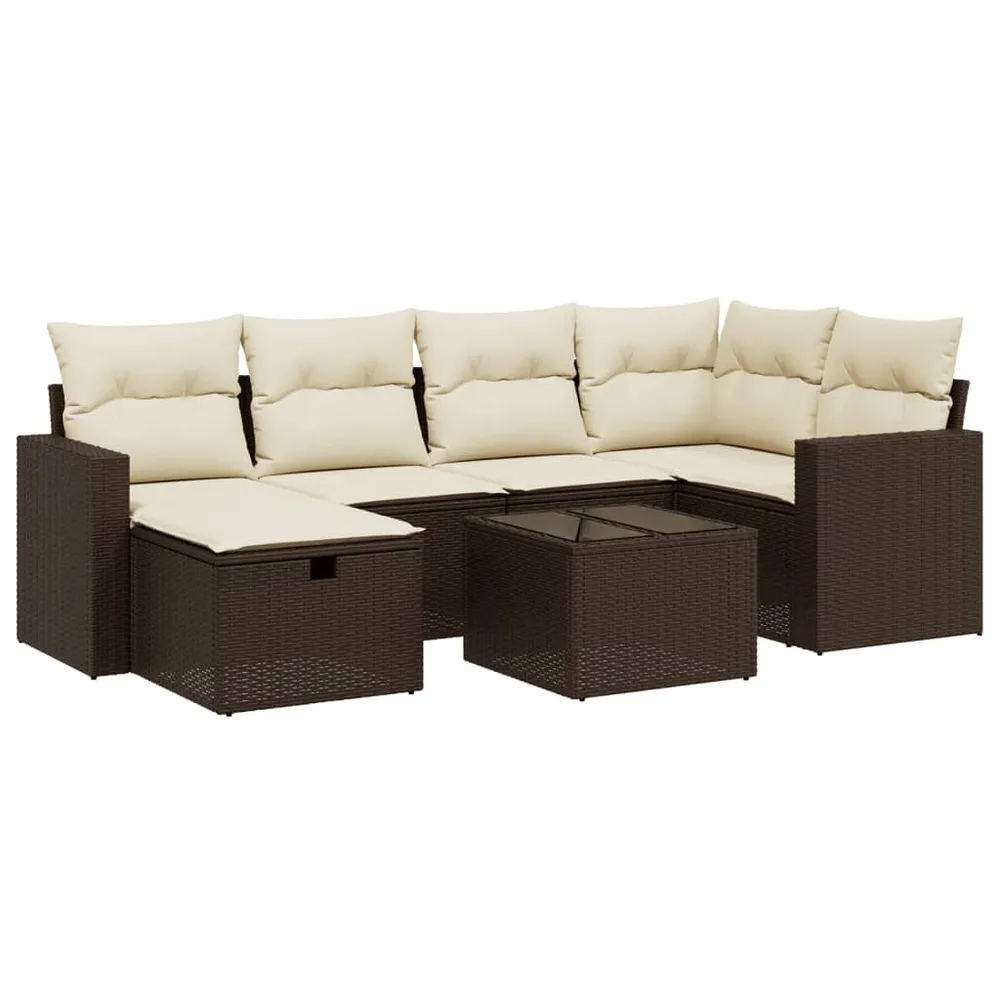 Salon de jardin avec coussins 6 pcs marron résine tressée