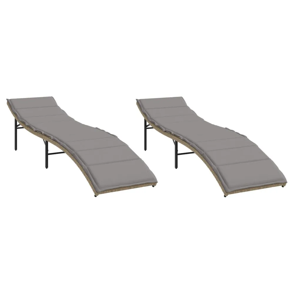 Chaises longues lot de 2 avec coussins beige résine tressée