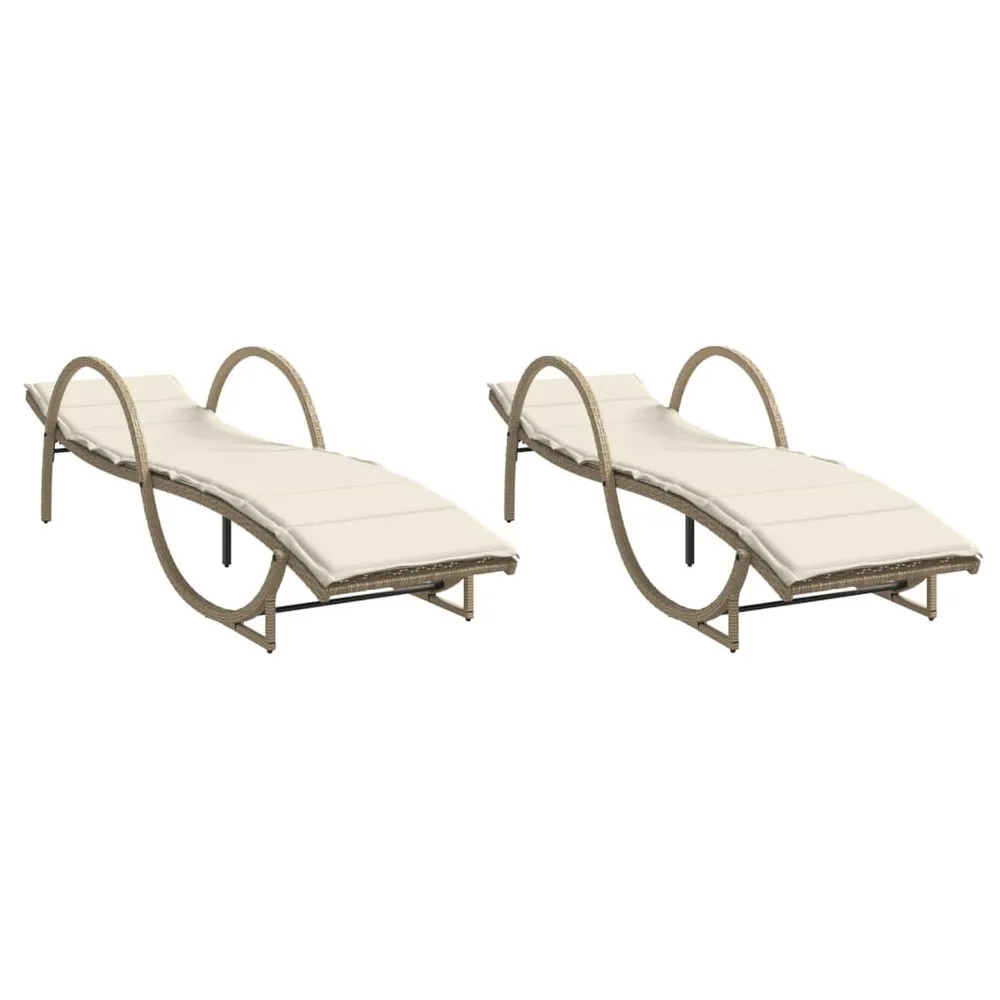 Chaises longues lot de 2 avec coussins beige résine tressée