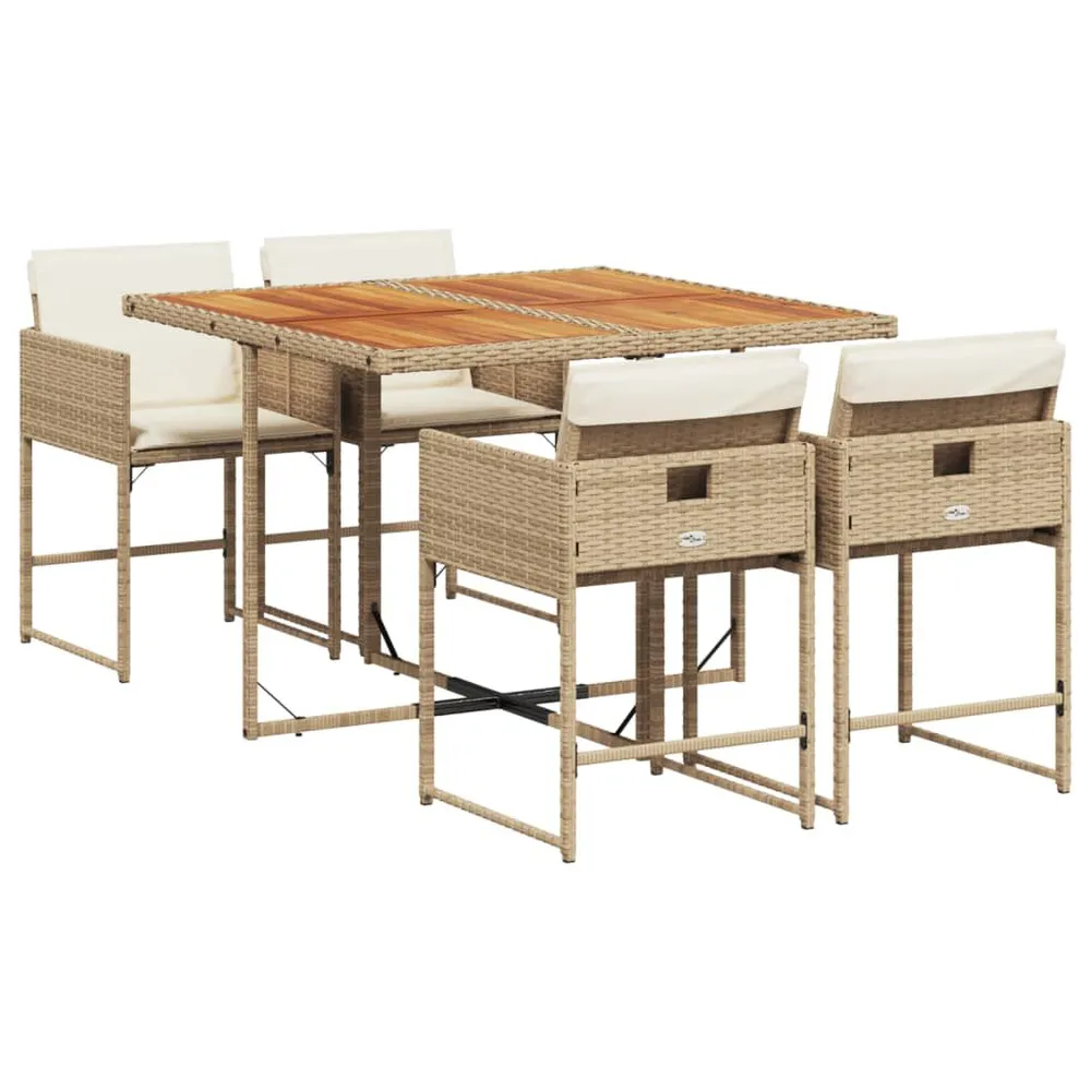 Ensemble à manger de jardin avec coussins 5pcs Beige poly rotin