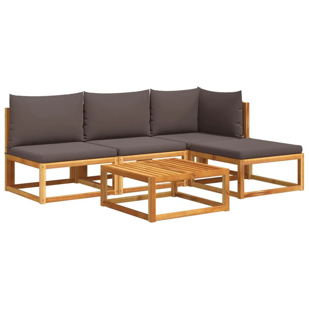 Salon de jardin avec coussins 5 pcs Bois d'acacia solide