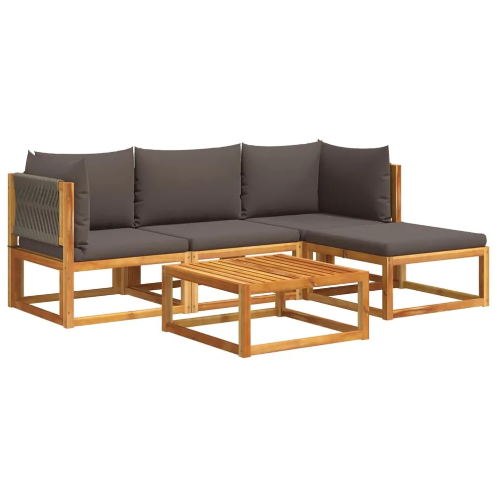 Salon de jardin avec coussins 5 pcs Bois d'acacia solide