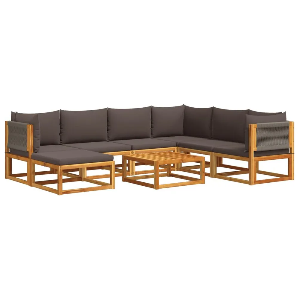 Salon de jardin avec coussins 8 pcs bois massif d'acacia