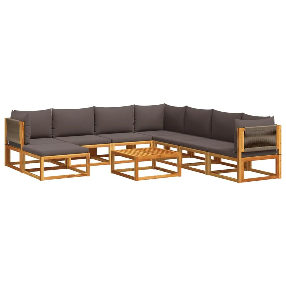 Salon de jardin avec coussins 9 pcs bois massif d'acacia