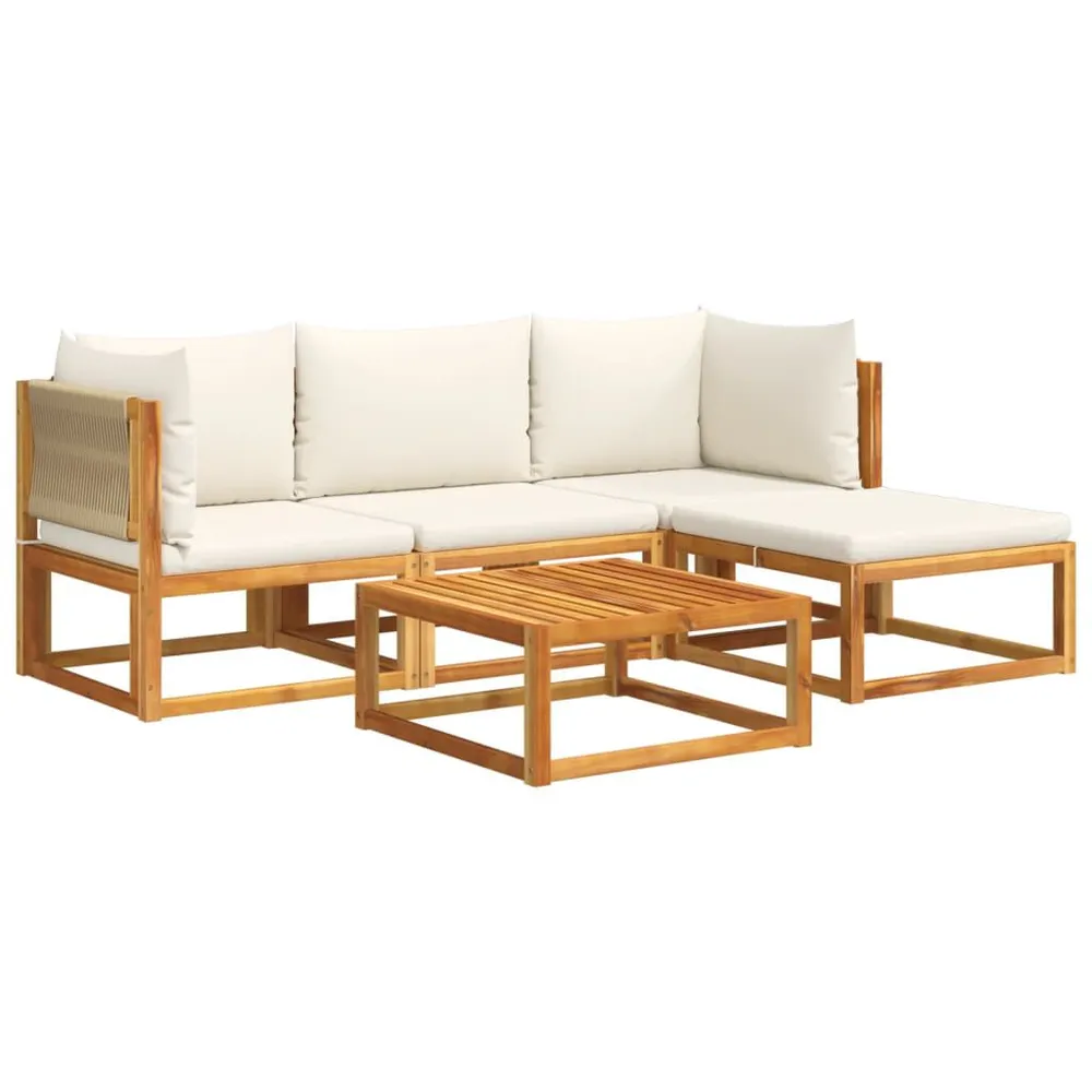 Salon de jardin avec coussins 5 pcs Bois d'acacia solide