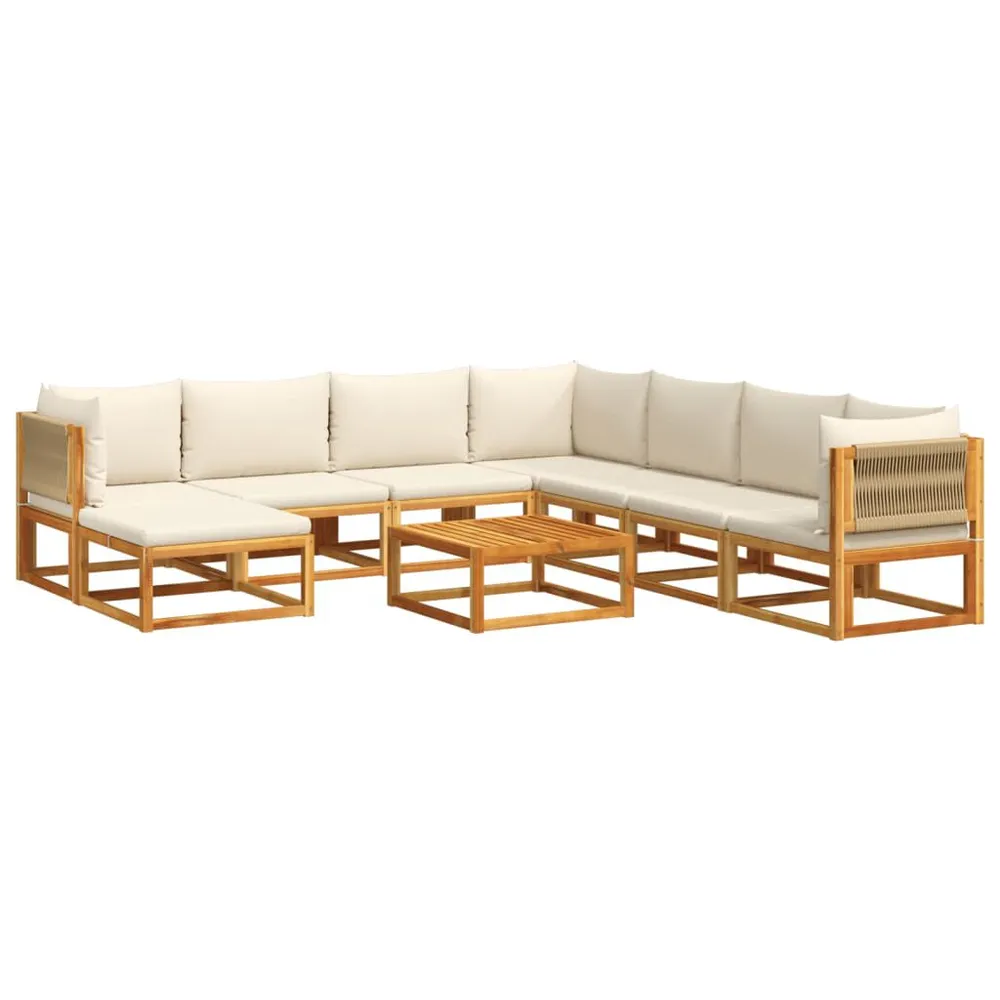 Salon de jardin avec coussins 9 pcs bois massif d'acacia