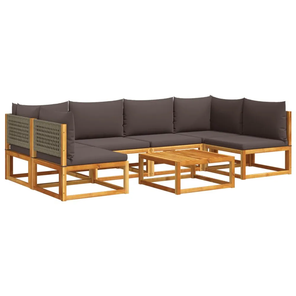 Salon de jardin avec coussins 7 pcs bois massif d'acacia