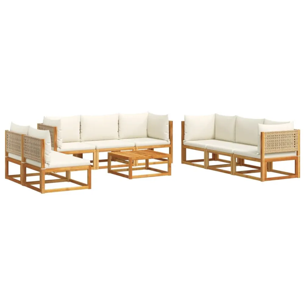 Salon de jardin avec coussins 9 pcs bois massif d'acacia