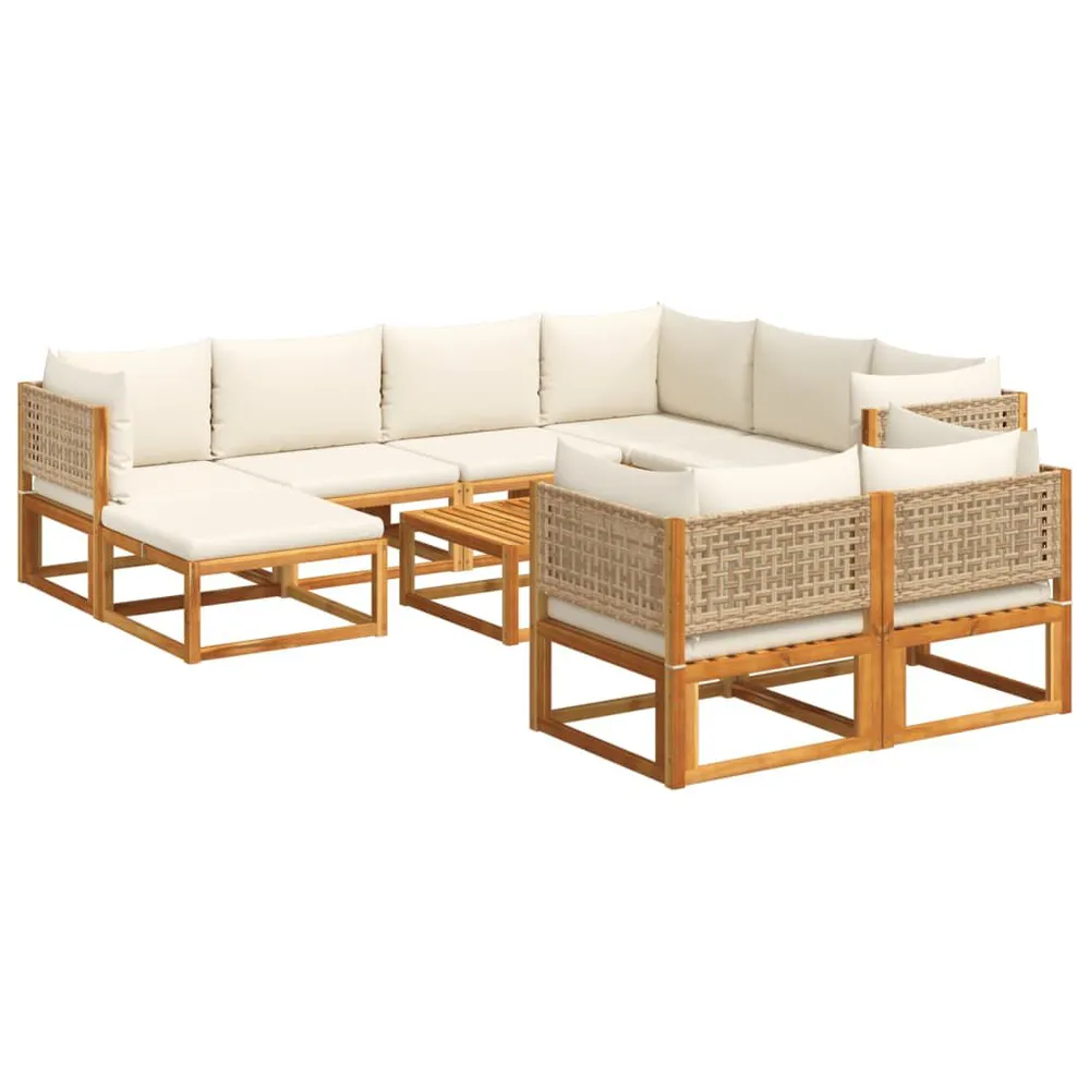 Salon de jardin avec coussins 10 pcs bois d'acacia solide