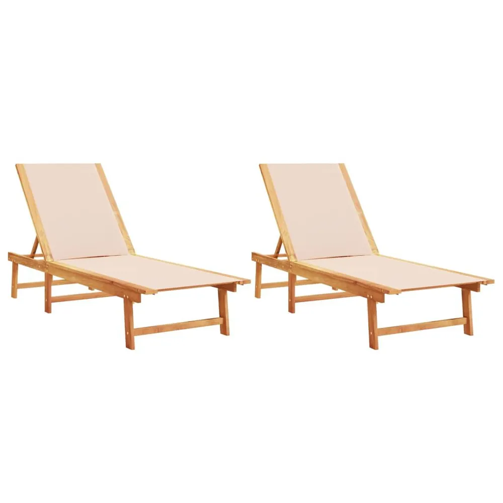 Chaises longues lot de 2 crème bois acacia solide et textilène