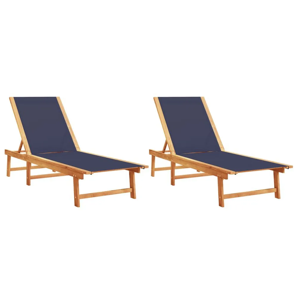 Chaises longues lot de 2 bleu bois d'acacia solide et textilène