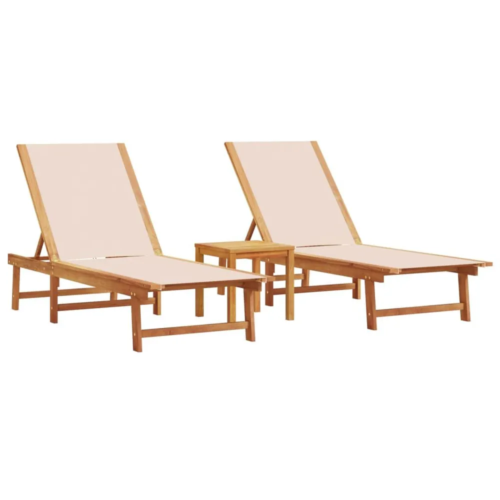 Chaises longues lot de 2 table crème bois d'acacia et textilène