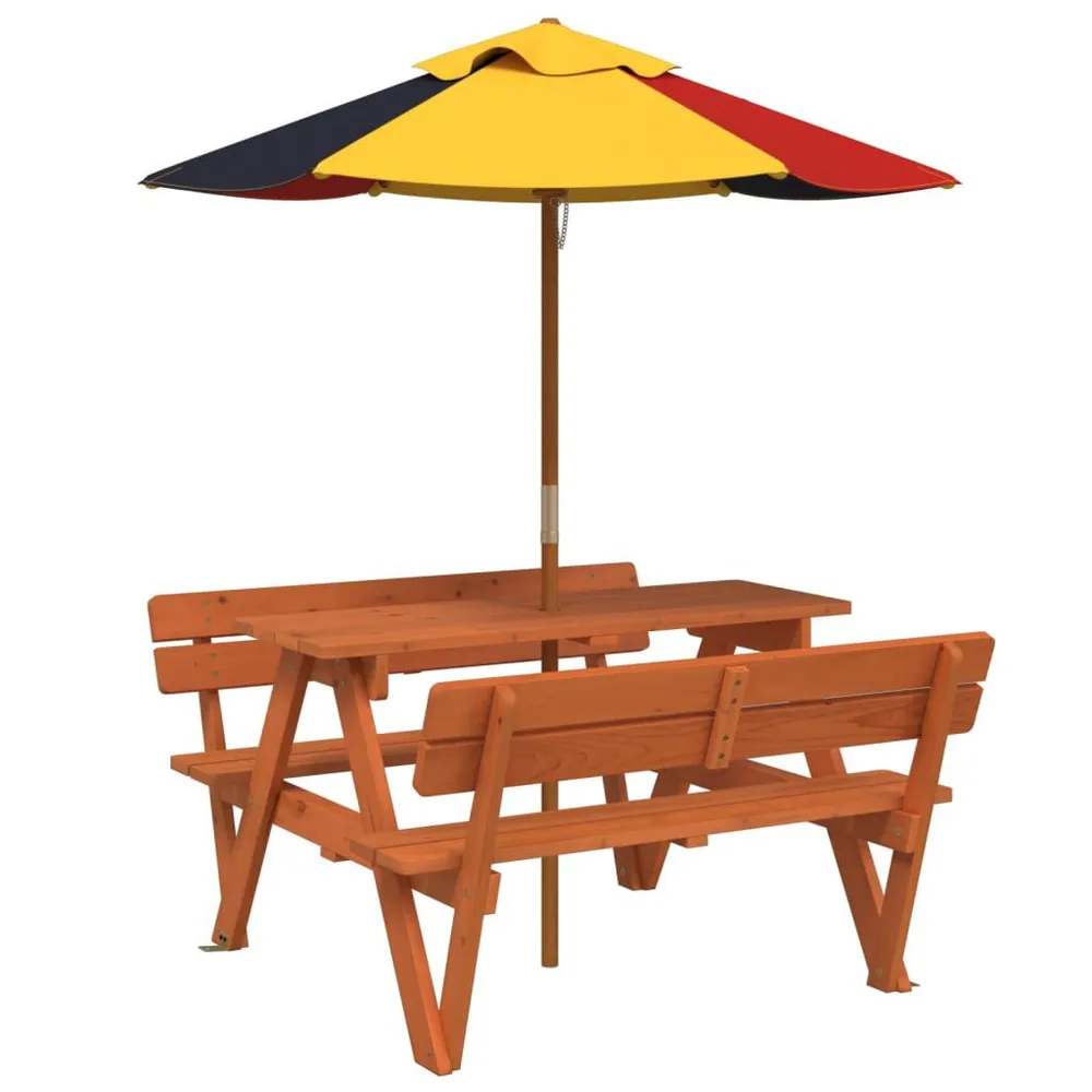 Table de pique-nique pour 4 enfants avec parasol bois de sapin