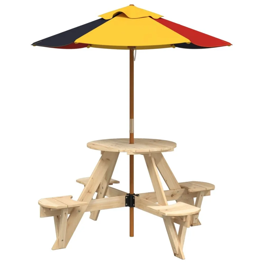 Table de pique-nique pour 4 enfants avec parasol rond sapin