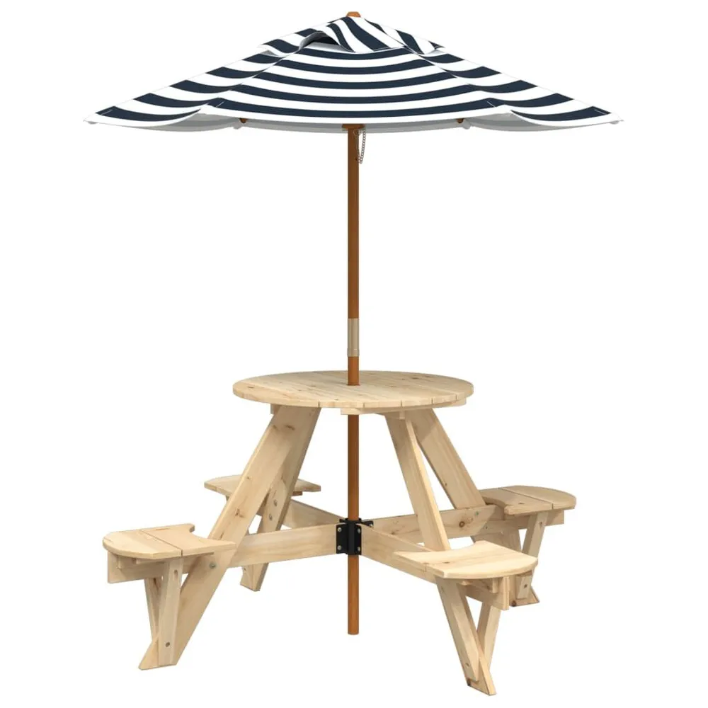 Table de pique-nique pour 4 enfants avec parasol rond sapin