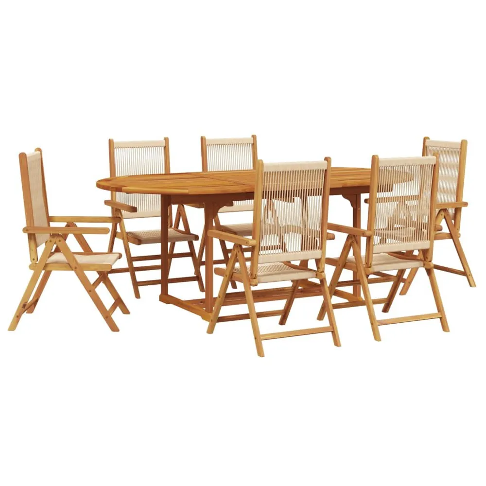 Ensemble à Manger de jardin 7pcs beige polypropylène et bois