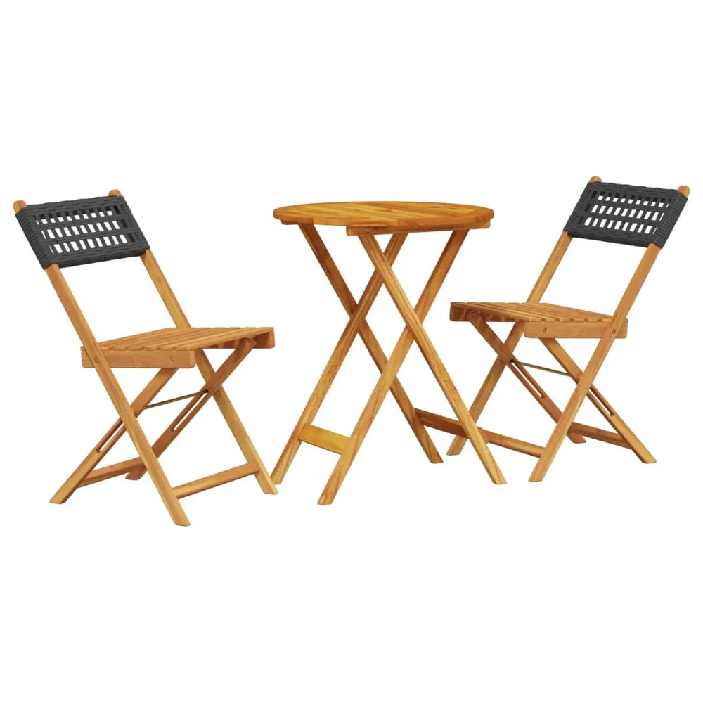 Ensemble de bistro 3 pcs noir résine tressée et bois massif