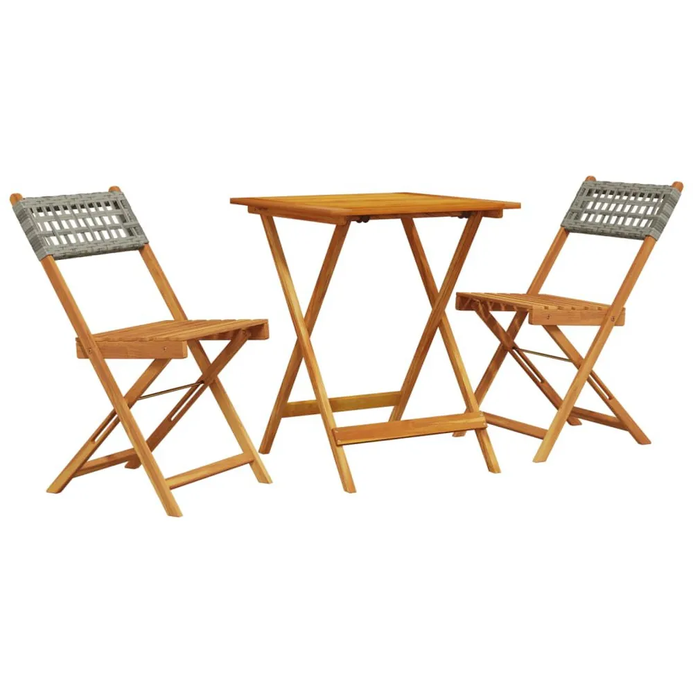 Ensemble de bistro 3 pcs gris résine tressée et bois massif