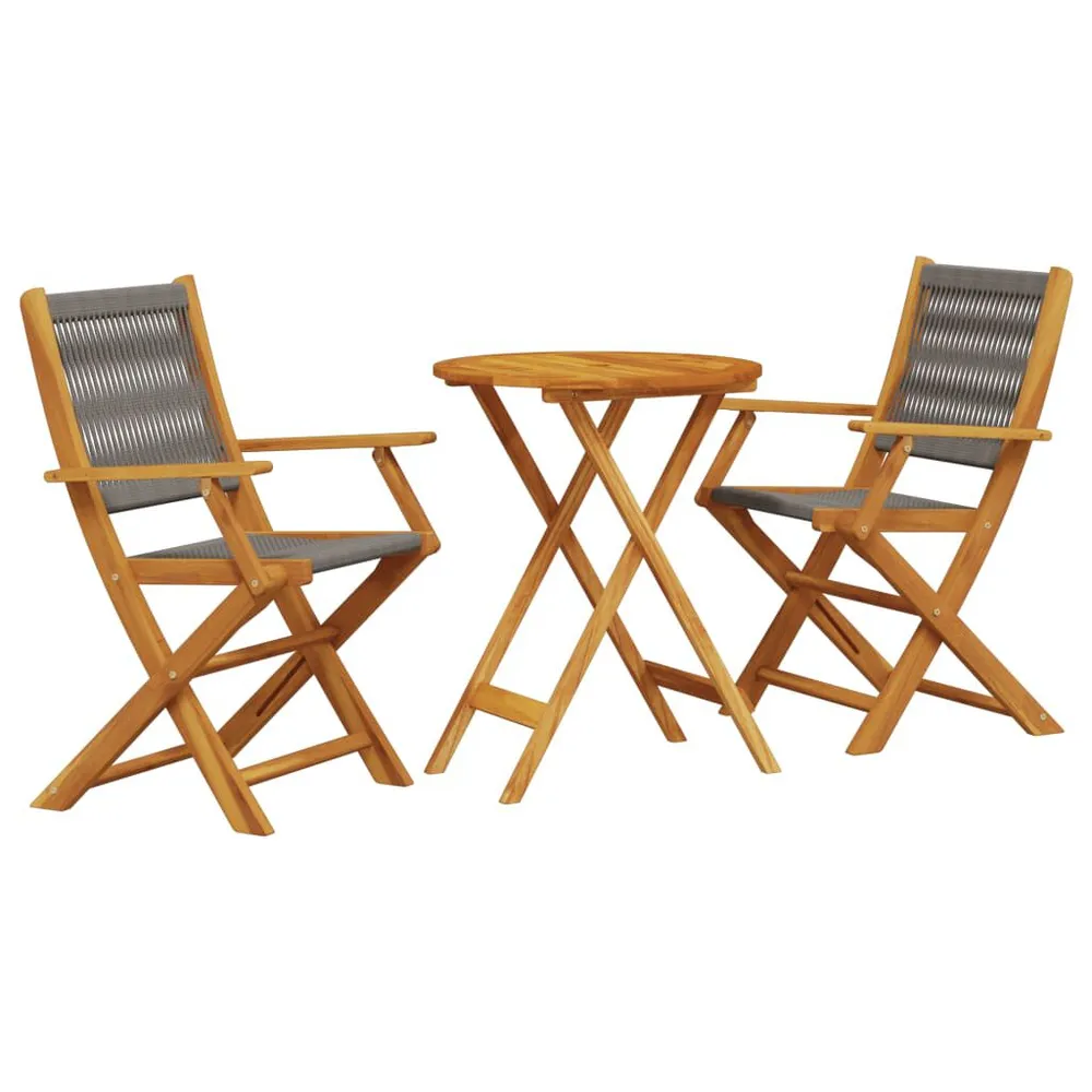 Ensemble de bistro 3 pcs gris polypropylène et bois massif