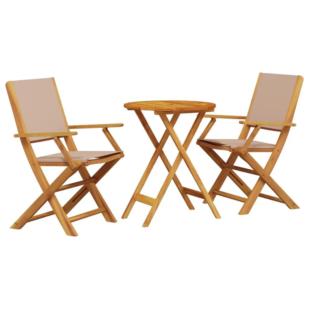 Ensemble de bistro 3 pcs taupe tissu et bois massif