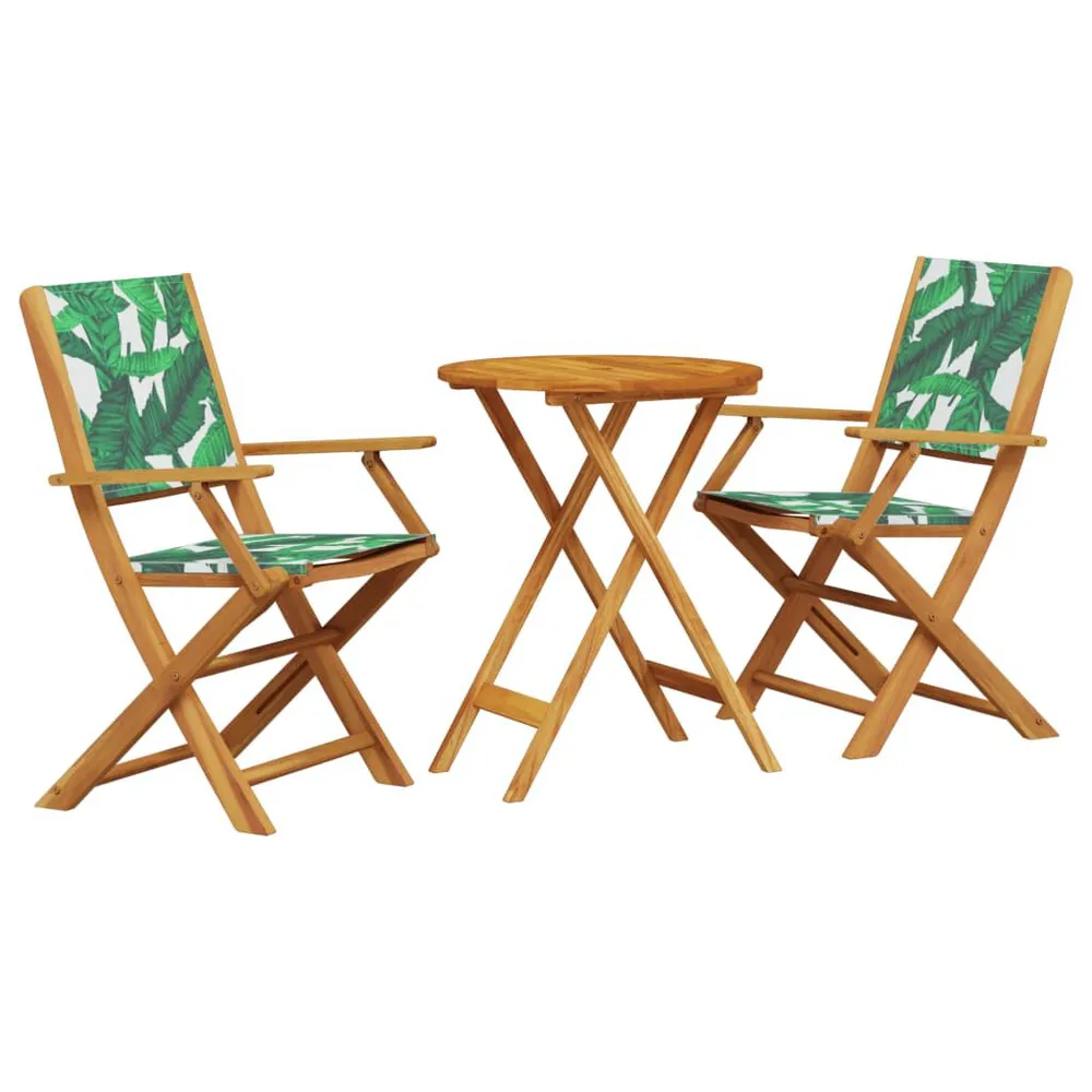 Ensemble de bistro 3 pcs motif de feuilles tissu et bois massif