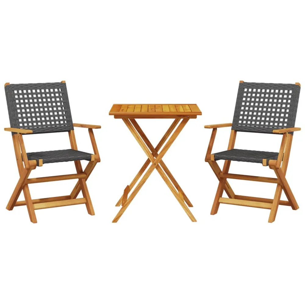 Ensemble de bistro 3 pcs noir résine tressée et bois massif