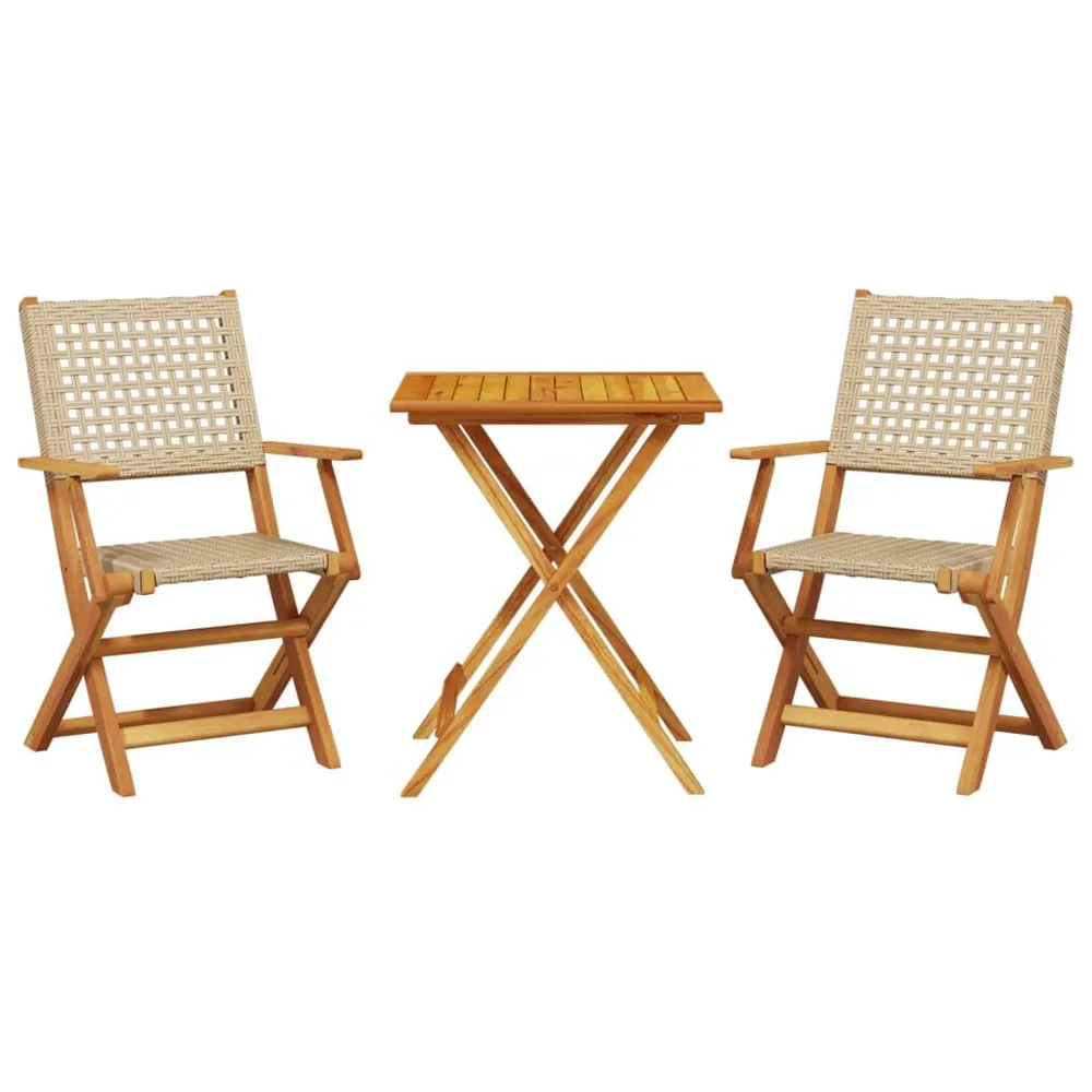 Ensemble de bistro 3 pcs beige résine tressée et bois massif