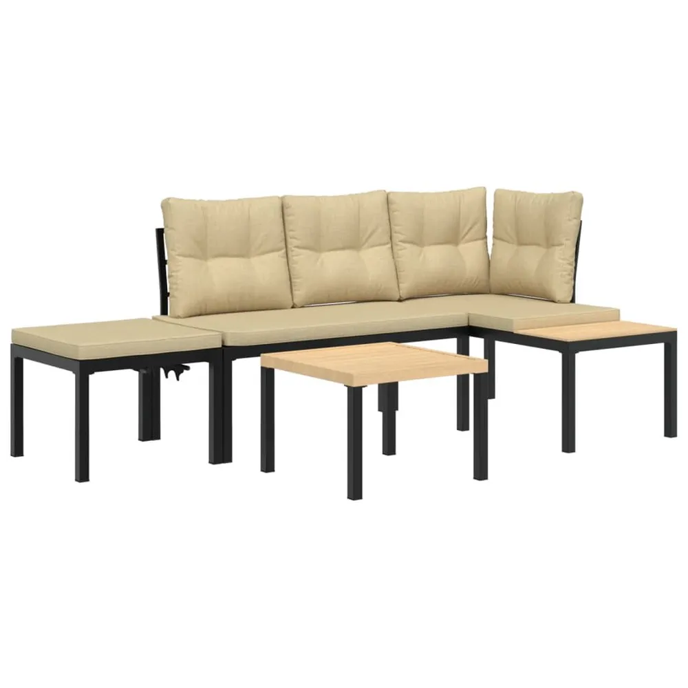 Ensemble de banc de jardin avec coussins 4 pcs noir