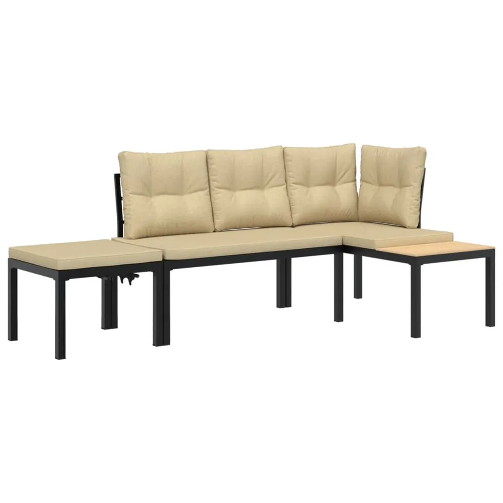 Ensemble de banc de jardin avec coussins 3 pcs noir