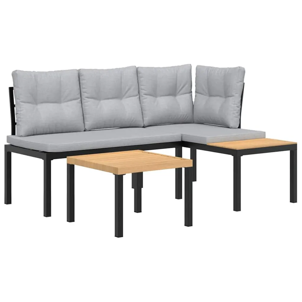 Ensemble de banc de jardin avec coussins 3 pcs noir