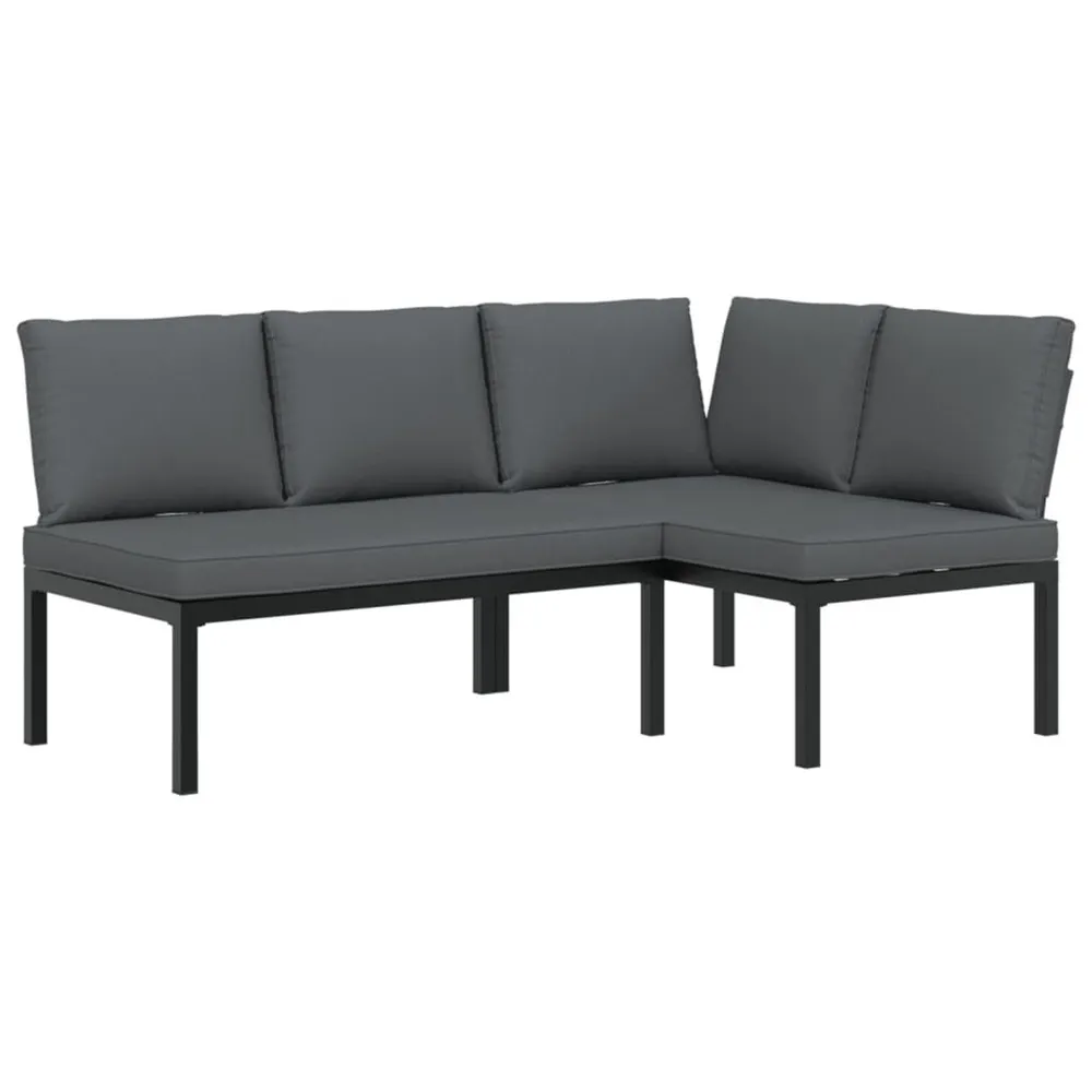 Salon de jardin 2 pcs avec coussins noir aluminium