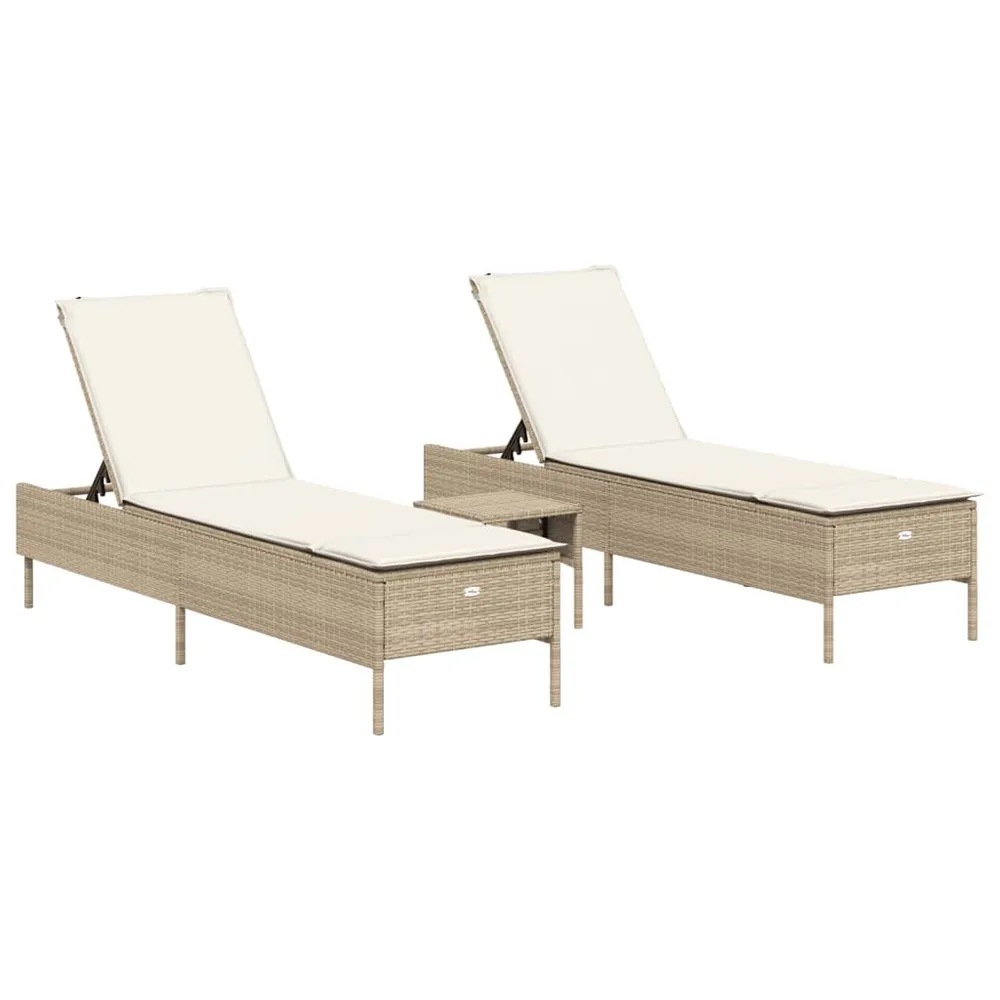 Ensemble de chaises longues avec coussins 3pcs beige poly rotin