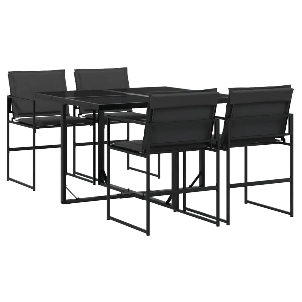 Ensemble à manger de jardin avec coussins 5 pcs noir textilène