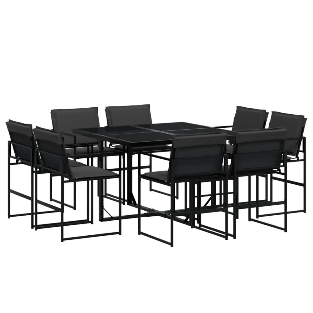 Ensemble à manger de jardin avec coussins 9 pcs noir textilène