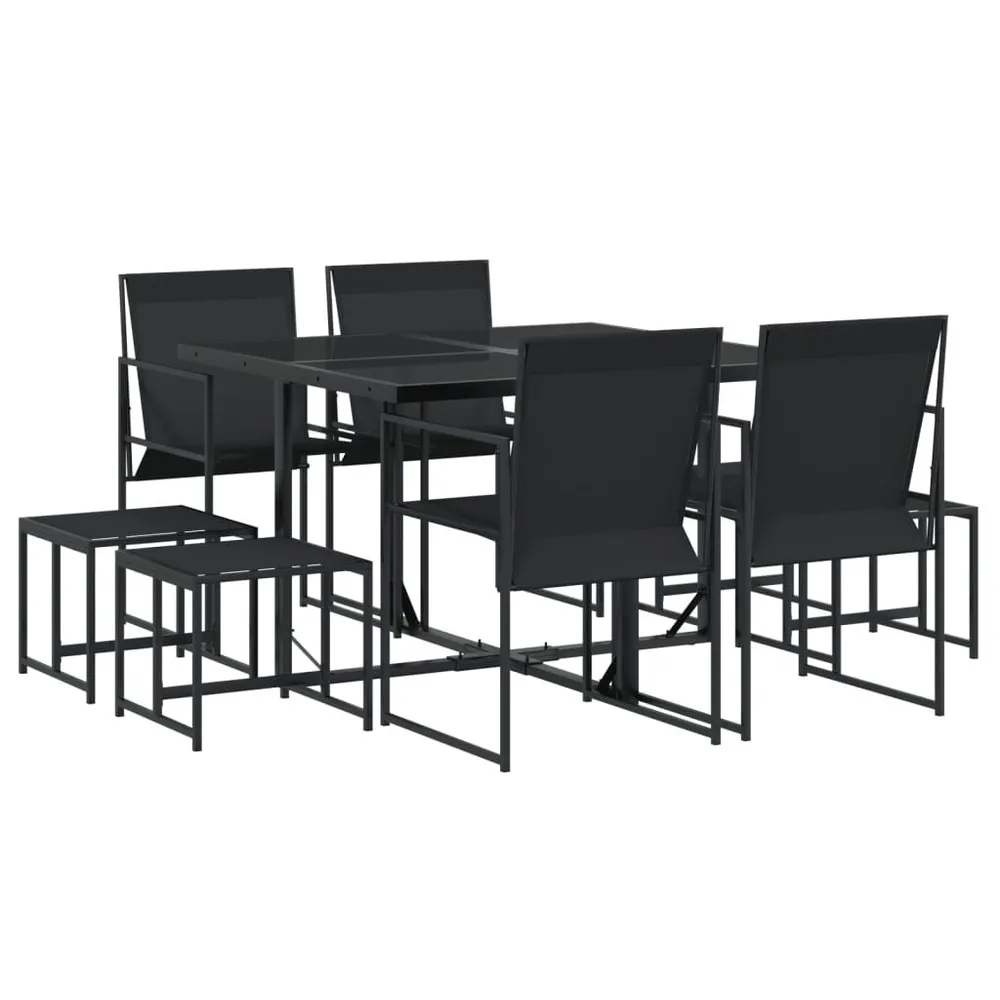 Ensemble à manger de jardin 9 pcs noir textilène