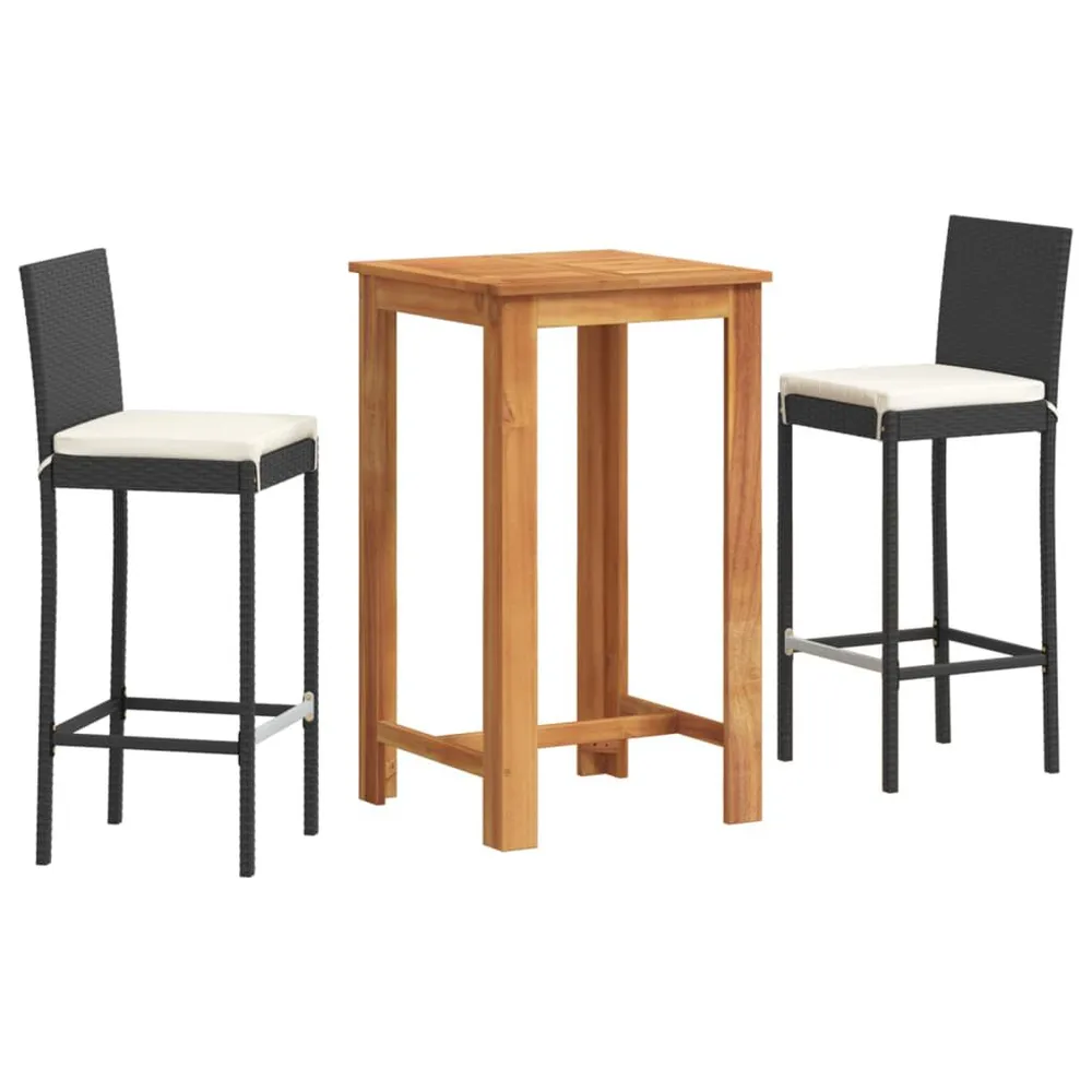 Ensemble de bar de jardin 3 pcs noir bois massif acacia rotin