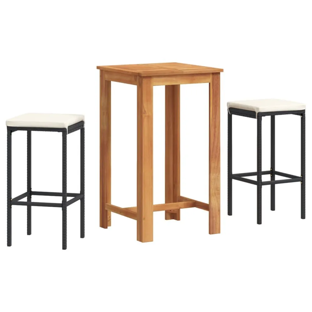 Ensemble de bar de jardin 3 pcs noir bois massif acacia rotin