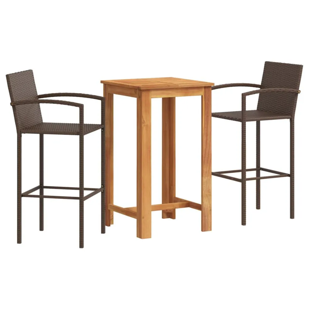 Ensemble de bar de jardin 3 pcs marron bois massif acacia rotin