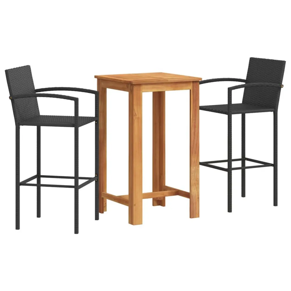 Ensemble de bar de jardin 3 pcs noir bois massif acacia rotin