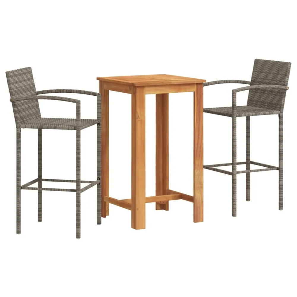 Ensemble de bar de jardin 3 pcs gris bois massif acacia rotin