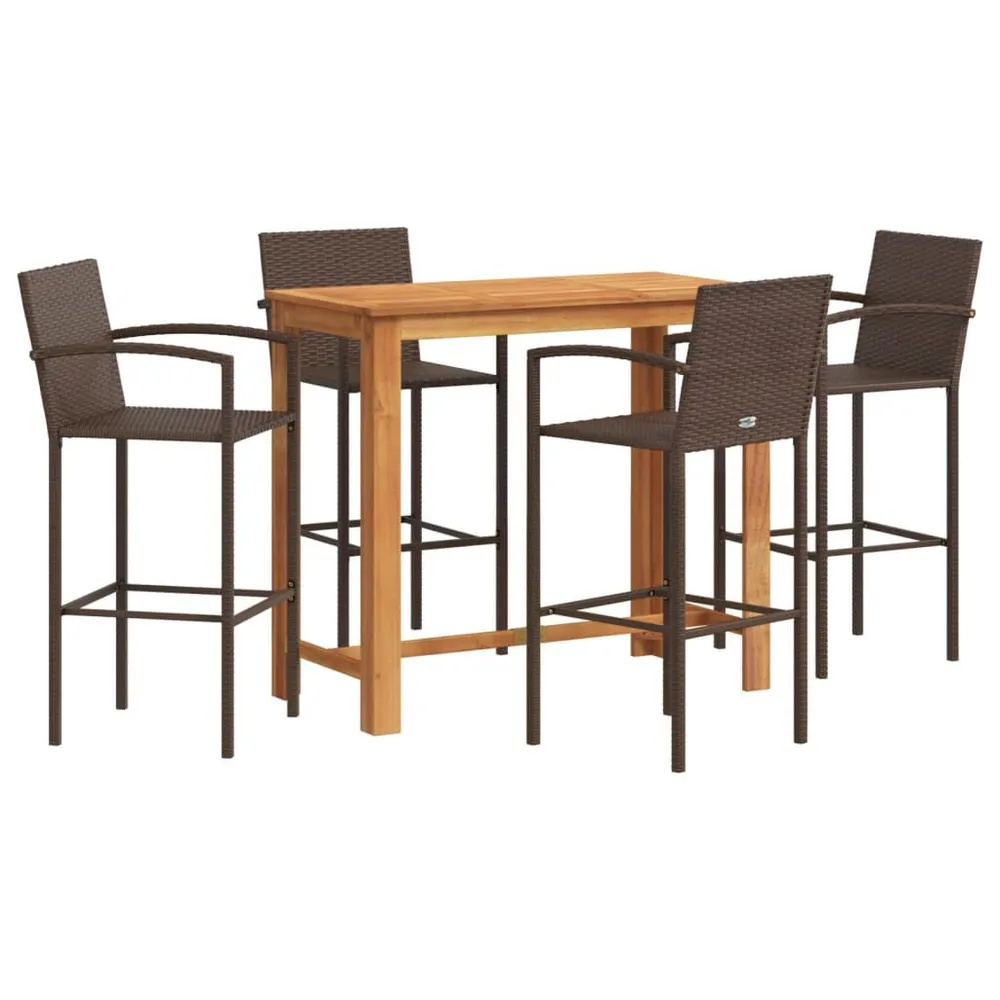 Ensemble de bar de jardin 5 pcs marron bois massif acacia rotin