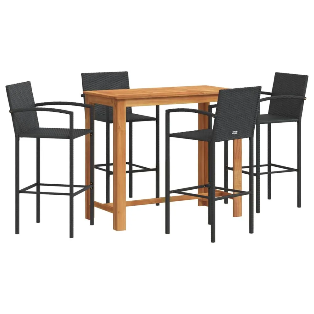 Ensemble de bar de jardin 5 pcs noir bois massif acacia rotin