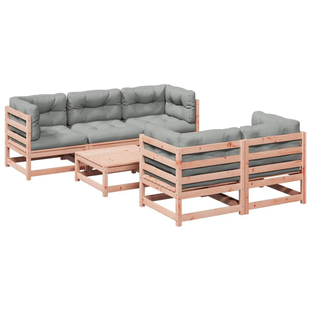 Salon de jardin 6 pcs et coussins bois massif sapin de douglas