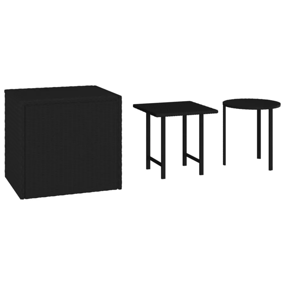 Tables d'appoint de jardin 3 pcs noir résine tressée